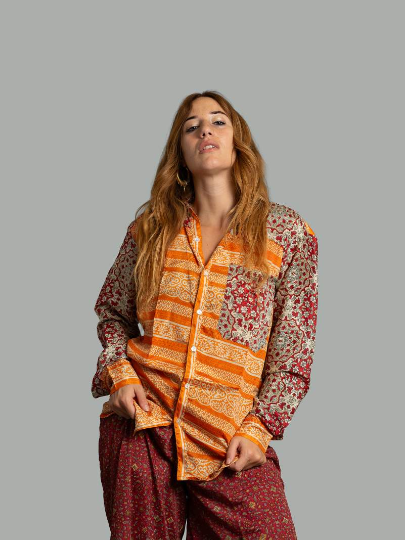 Camicia S/M rosso bianco e arancione