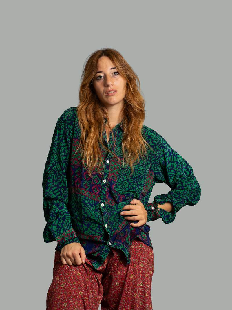 Camicia S/M blu e verde