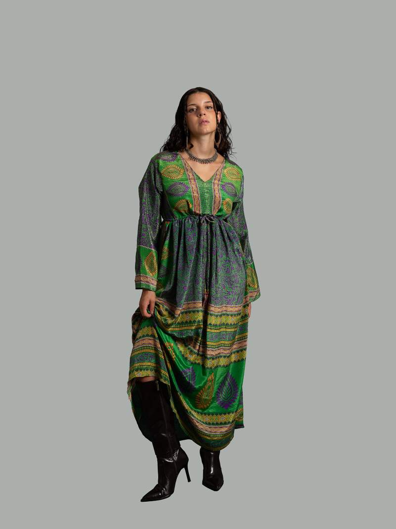 Abito Maniche lunghe verde e viola - Orissa