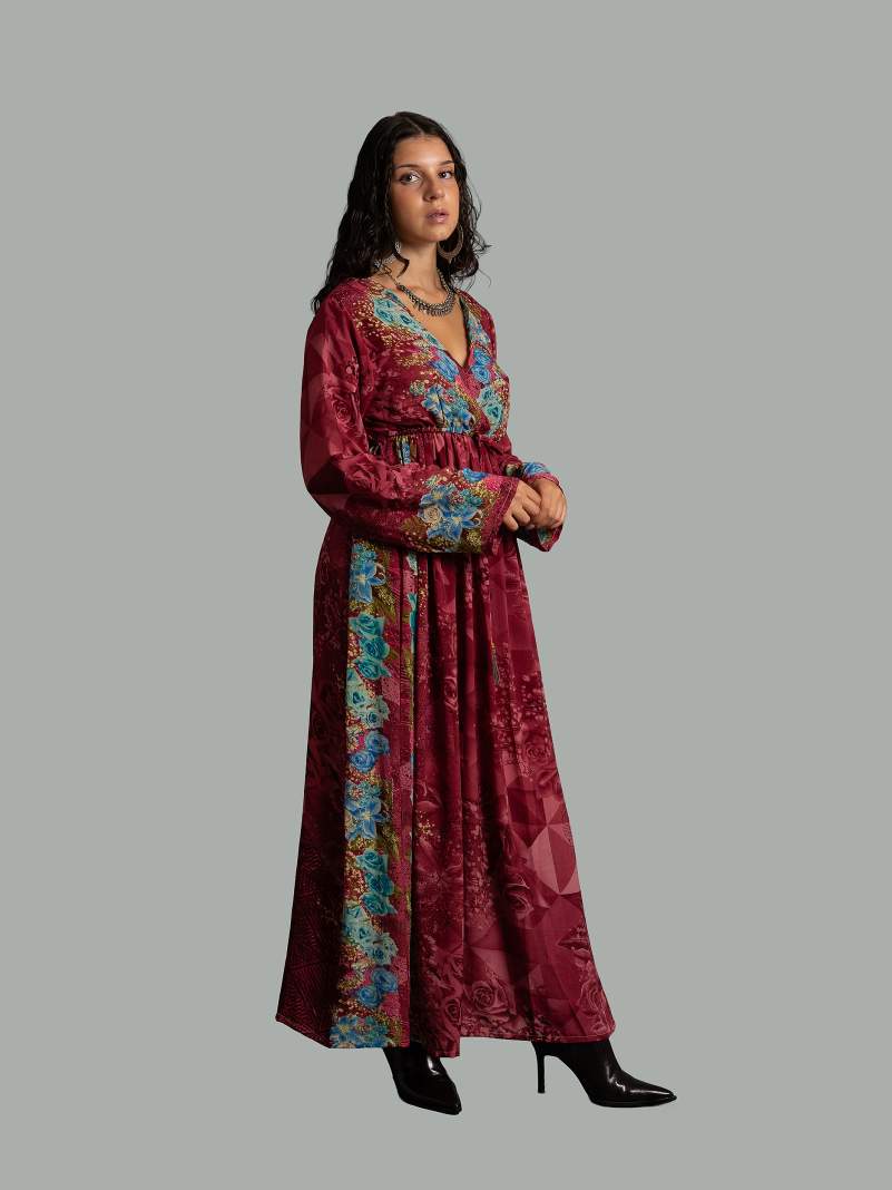 Abito Maniche lunghe rose azzurre - Orissa