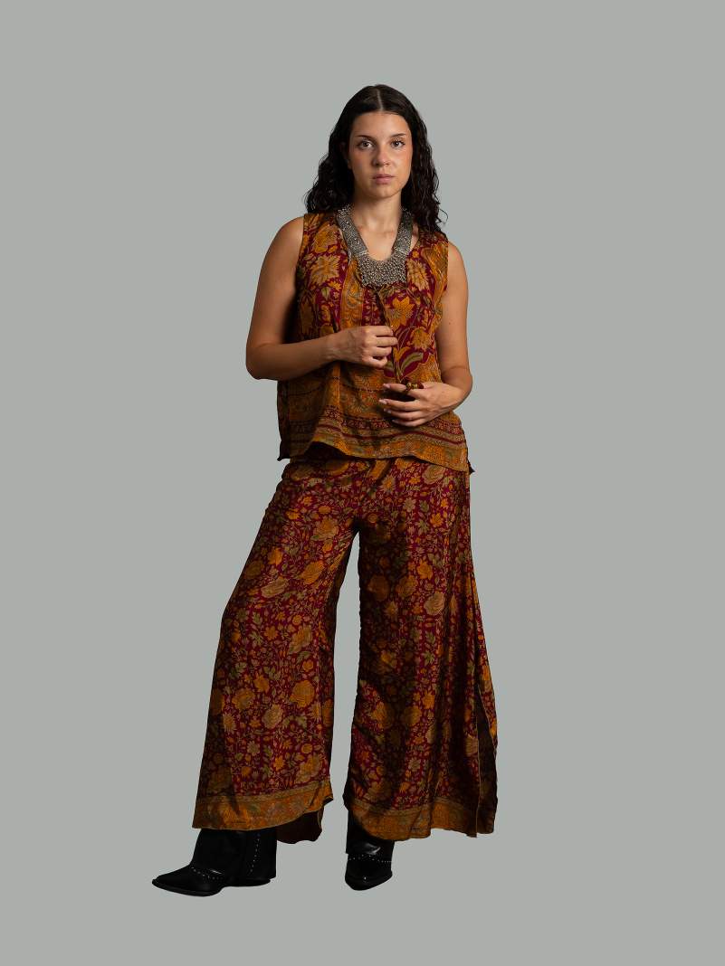 Completo Top smanicato e pantalone rosso e arancione - Cochin