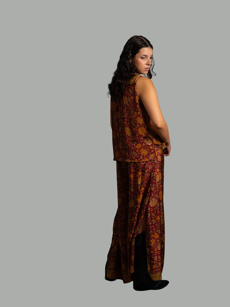 Completo Top smanicato e pantalone rosso e arancione - Cochin