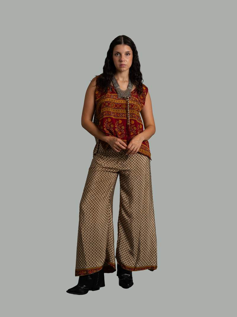 Completo Top smanicato e pantalone rosso e beige - Cochin