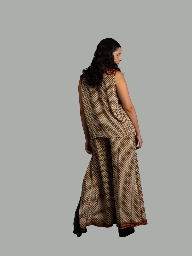 Completo Top smanicato e pantalone rosso e beige - Cochin
