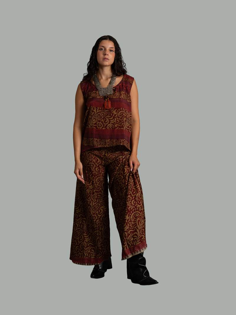 Completo Top smanicato e pantalone amaranto - Cochin