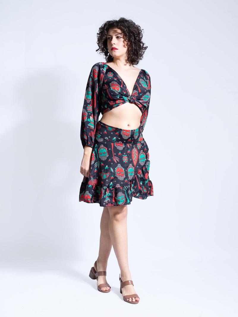 Completo Wrap Top e Mini Gonna KERALA Buddha Edition - Nero