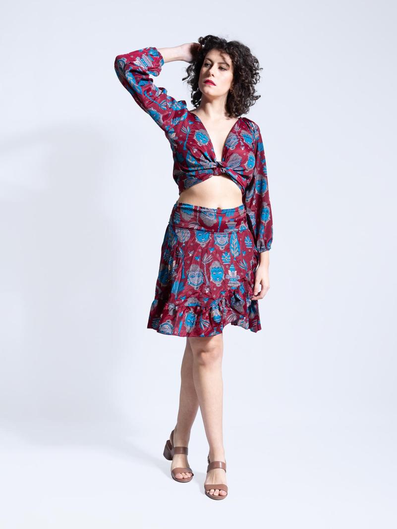 Completo Wrap Top e Mini Gonna KERALA Buddha Edition - Bordeaux