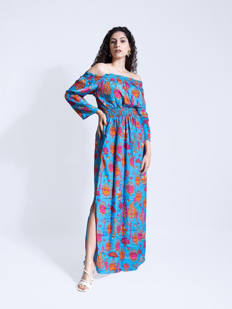 Abito Etnico con Scollo a Barca RADHA Buddha Edition – Turchese