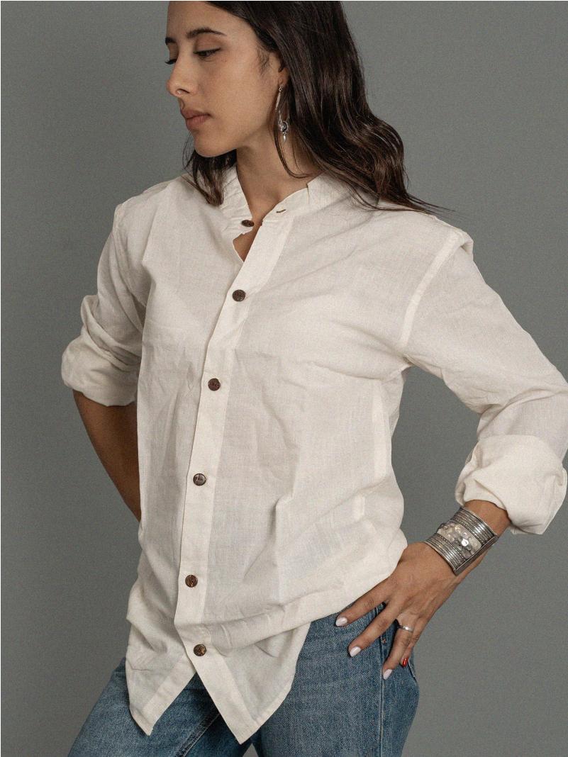 Camicia etnica con sei bottoni bianco - Donna – Etna
