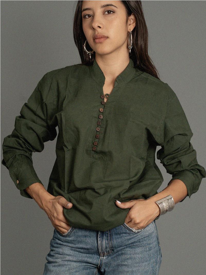 Camicia etnica con scollo verde – Donna – Sicilia