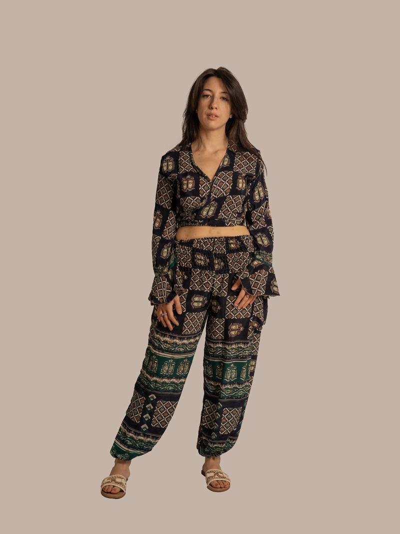 Wrap Top e Pantalone blu notte – Punjabi