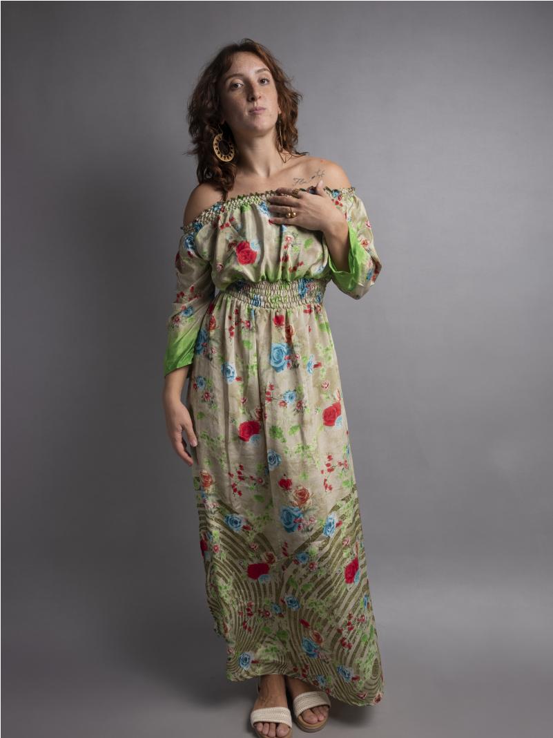 Abito Lungo Etnico con Scollo a Barca fiori – Radha