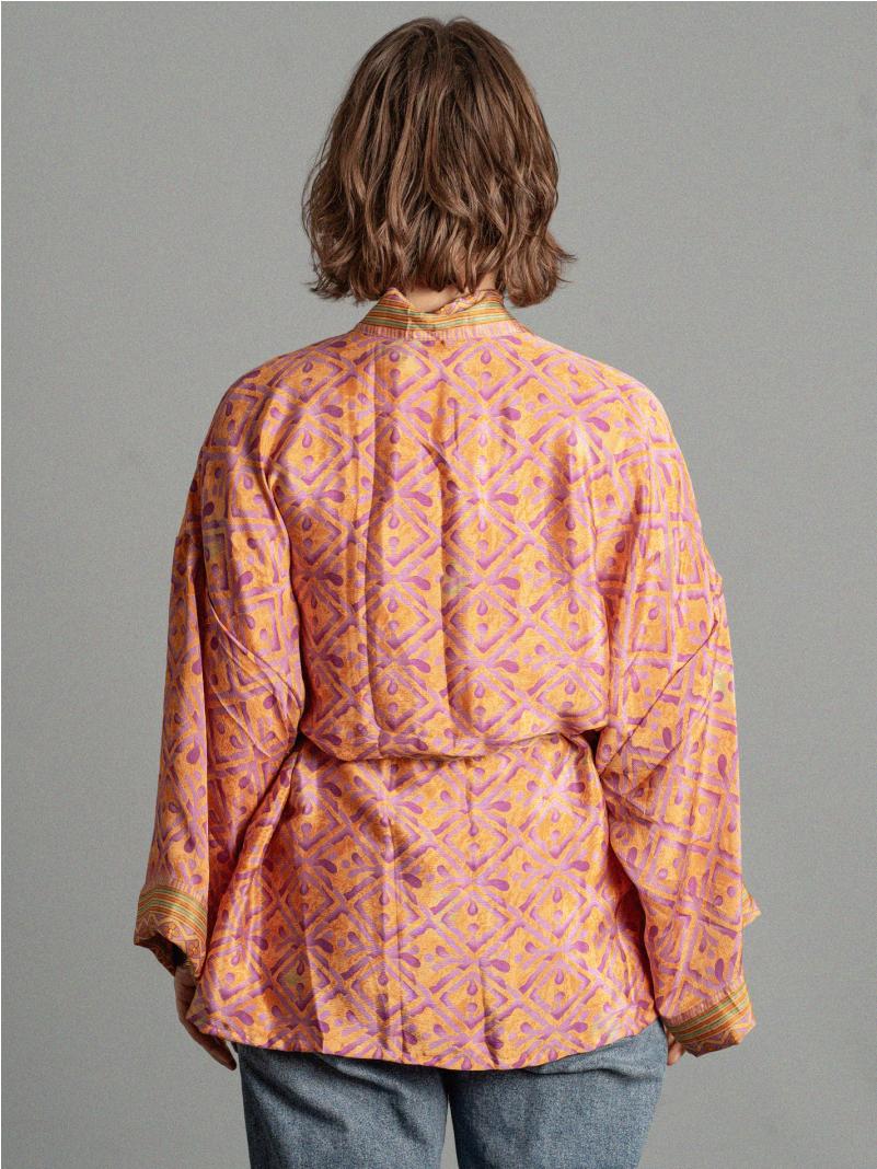 Kimono corto arancione con quadri - Kerala