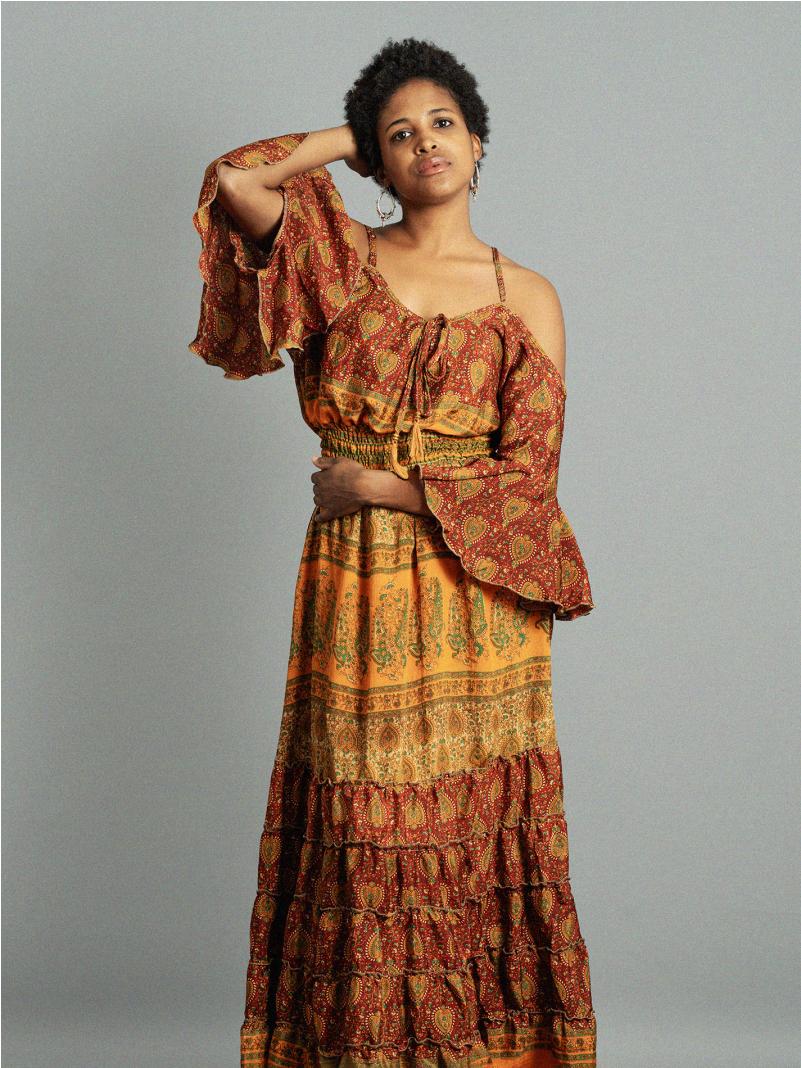 Abito lungo con bretelle rosso e arancione - Nagpur