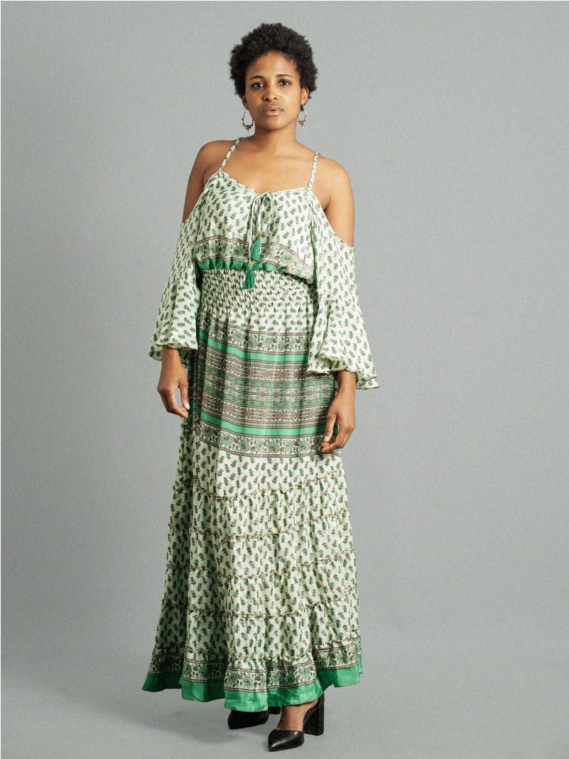 Abito lungo con bretelle bianco e verde - Nagpur