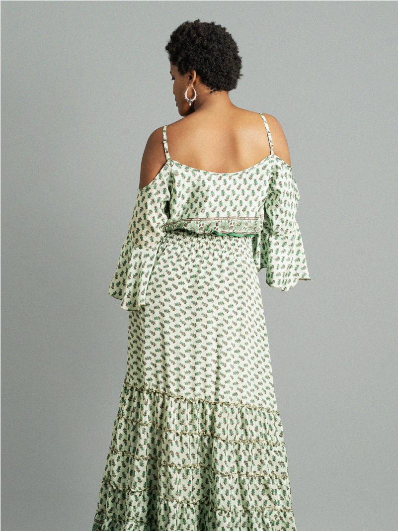 Abito lungo con bretelle bianco e verde - Nagpur