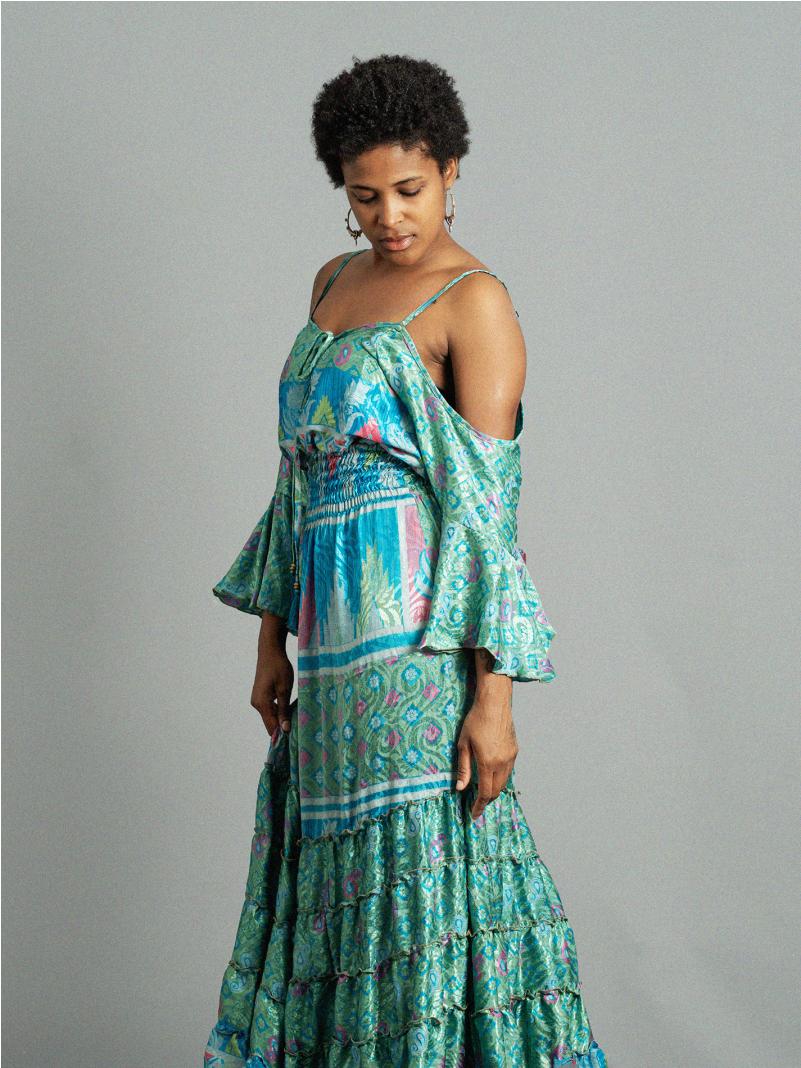 Abito lungo con bretelle acquamarina - Nagpur