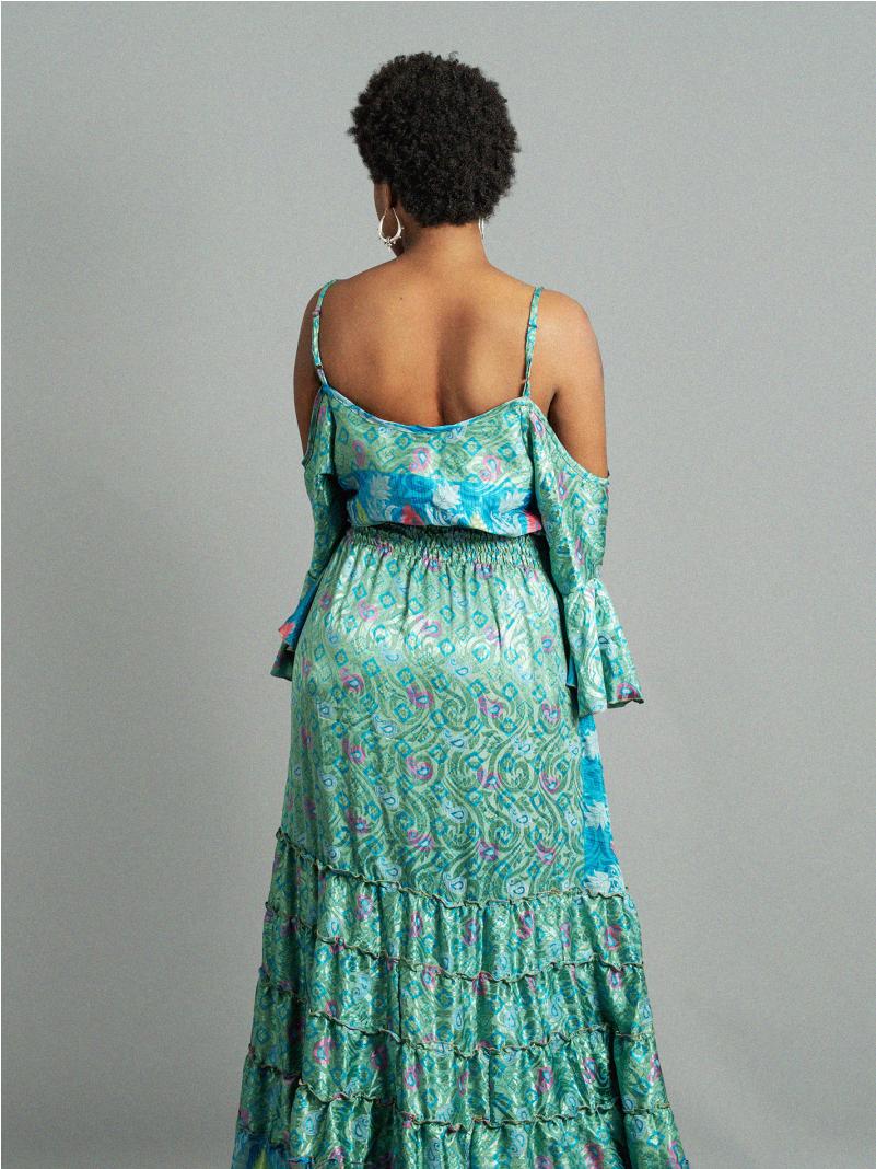 Abito lungo con bretelle acquamarina - Nagpur