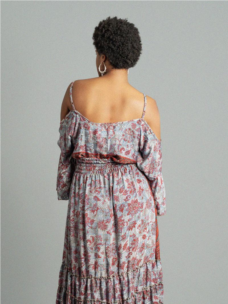 Abito lungo con bretelle petrolio e rosso - Nagpur