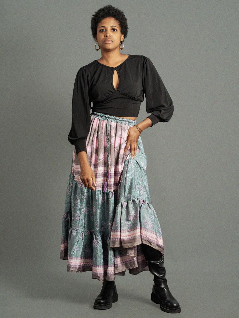 Gonna lunga rosa e verde - Bikaner