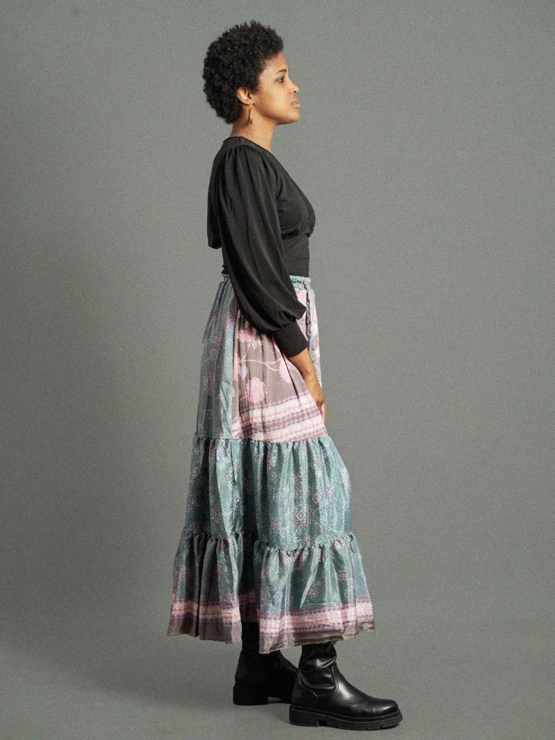 Gonna lunga rosa e verde - Bikaner