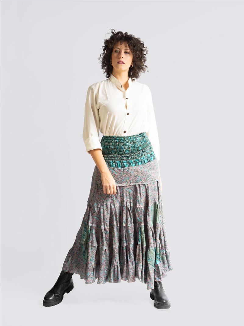 Gonna etnica a balze grigio e azzurro – Hippie