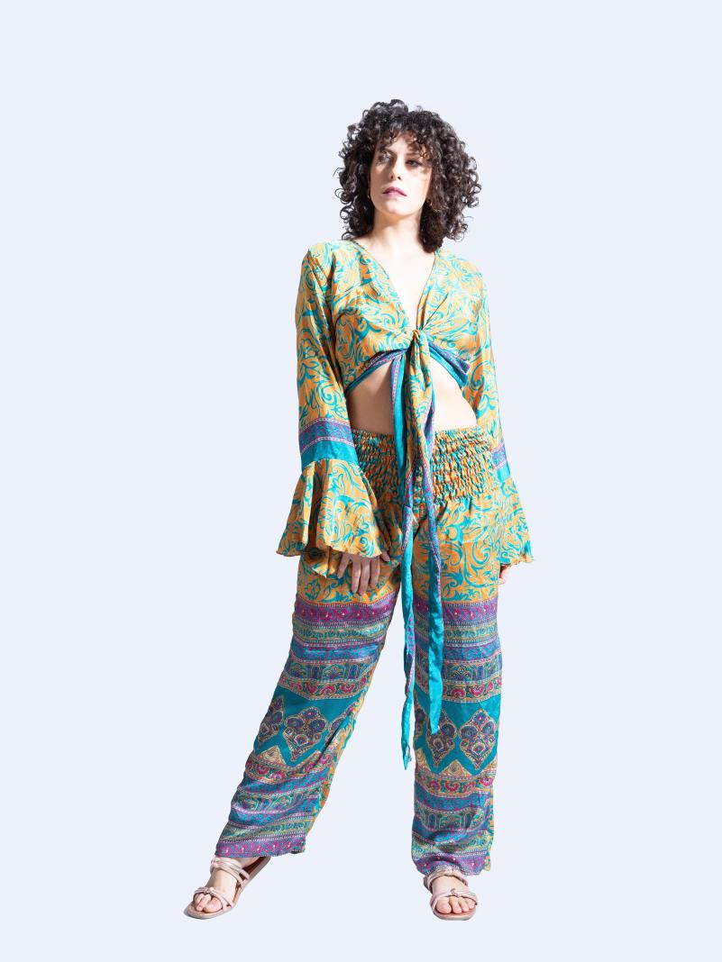 Wrap Top e Pantalone arancione e verde – Punjabi