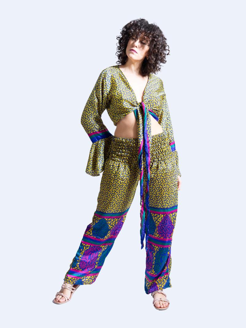 Wrap Top e Pantalone giallo e blu – Punjabi