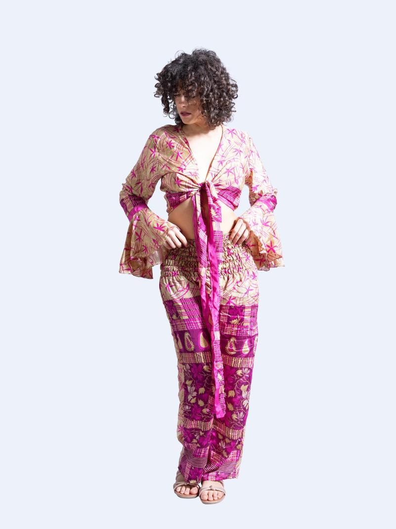 Wrap Top e Pantalone ocra e fucsia – Punjabi
