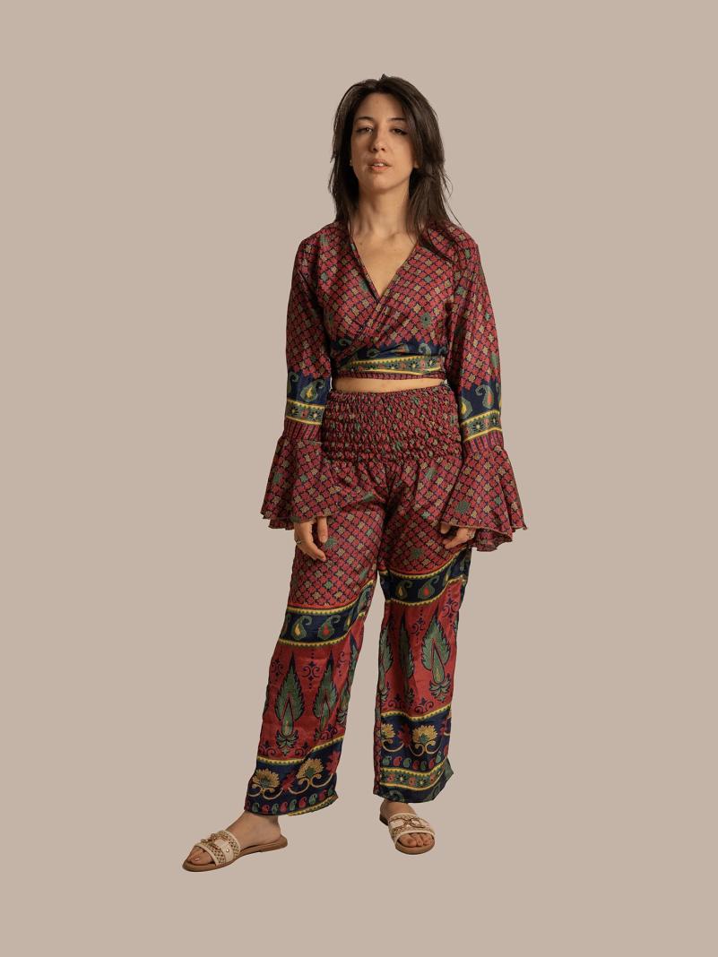 Wrap Top e Pantalone rosso e blu – Punjabi