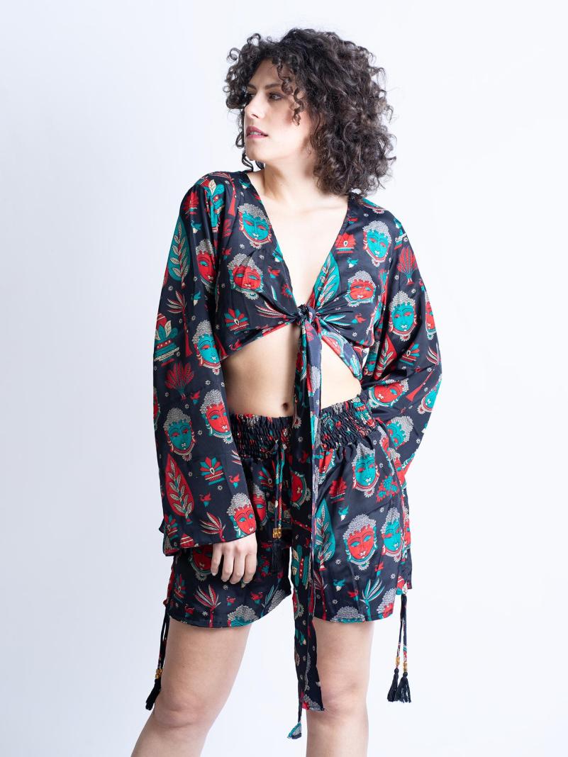 Wrap Top Manica larga e Pantaloncino GANGE Buddha Edition - Nero