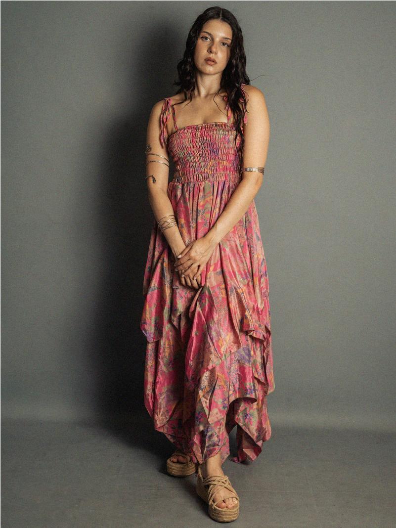 Abito etnico con elastico e spalline rosa – Mumbai