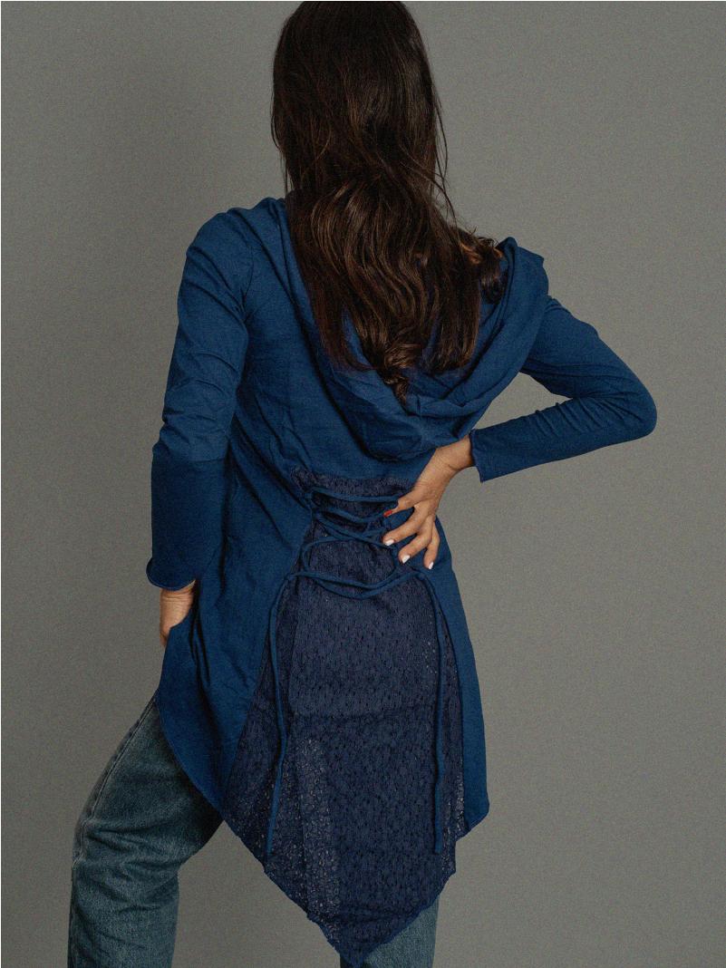 Tamil - Felpa Etnica con Cappuccio Blu