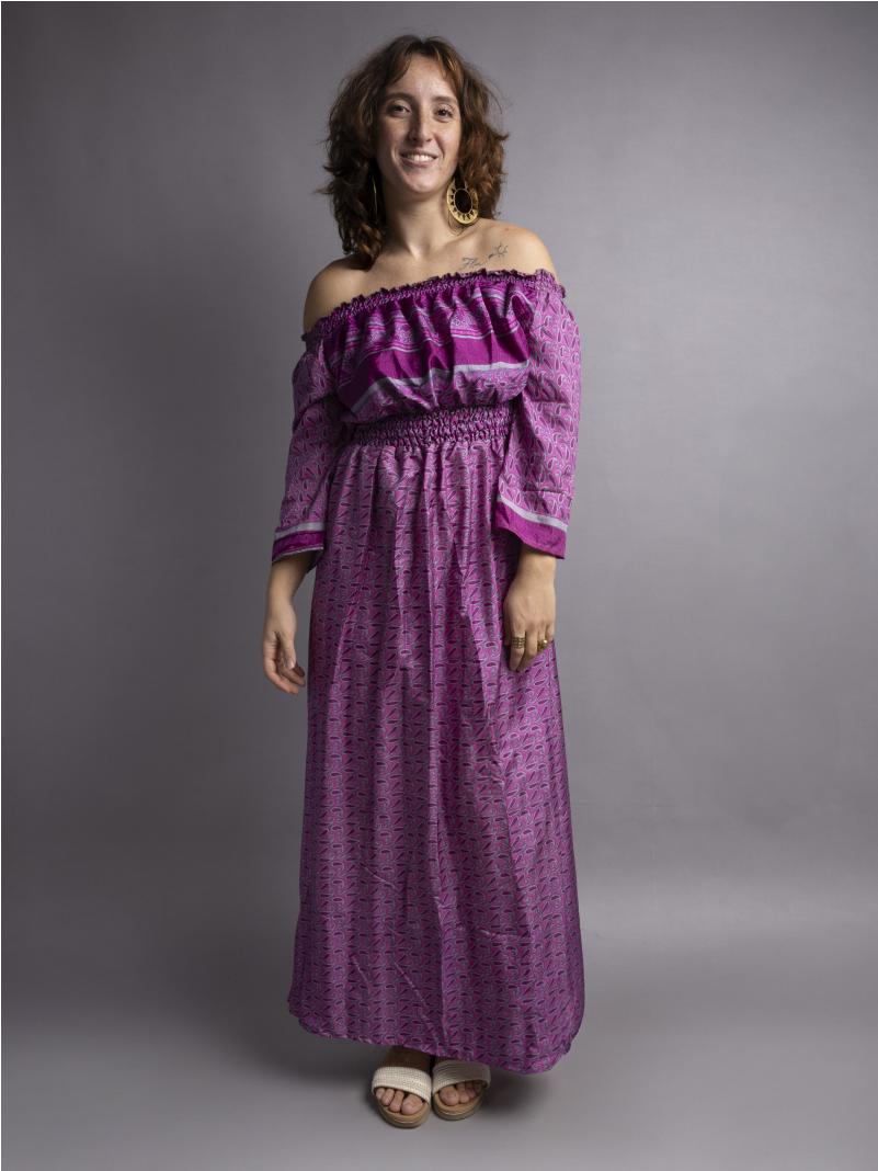 Abito Lungo Etnico con Scollo a Barca viola – Radha