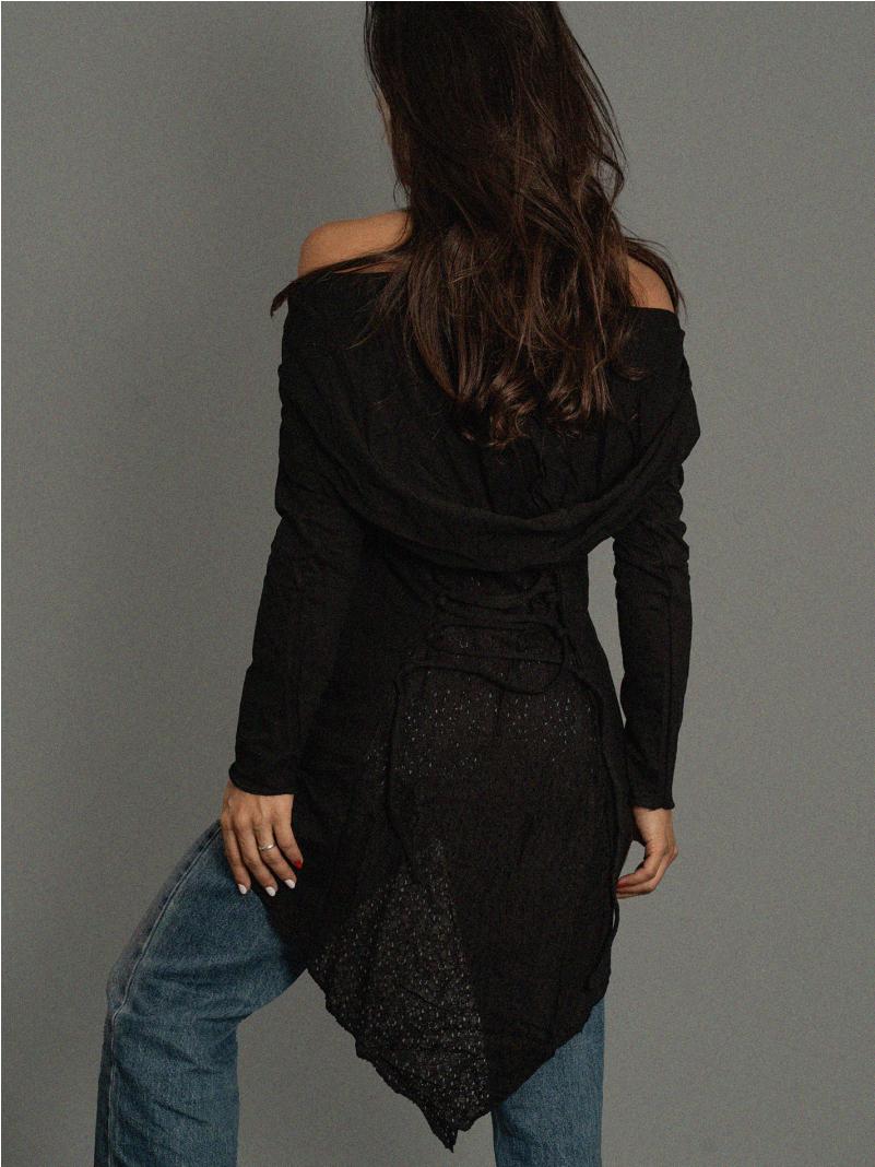 Tamil - Felpa Etnica con Cappuccio Nera