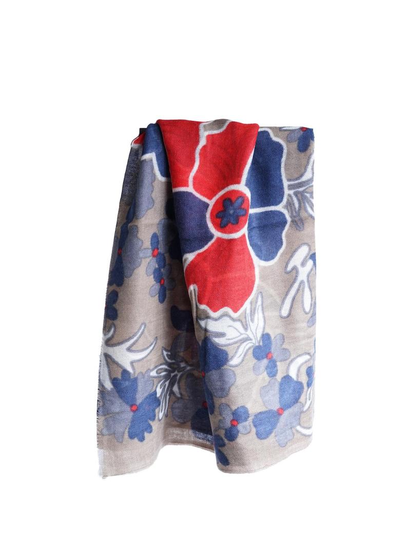 Sciarpa in Cashmire - Fiori rossi e blu