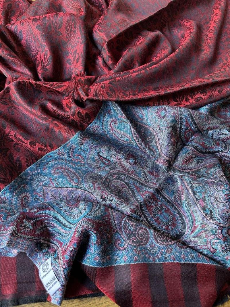 Sciarpa in Seta e Viscosa - Rosso con Righe