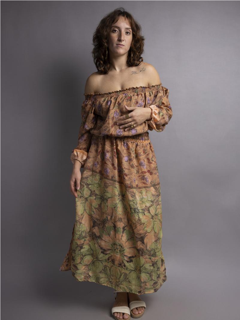 Abito Lungo Etnico con Scollo a Barca fiori – Radha