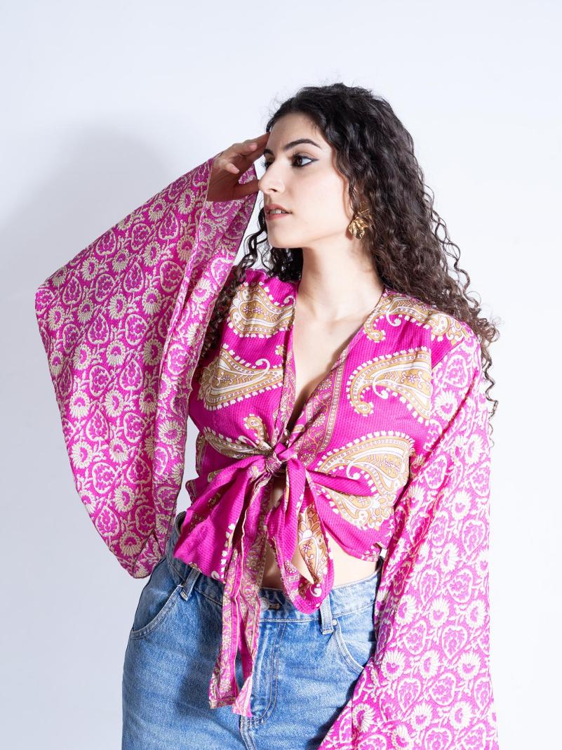 Wrap Top Manica larga fucsia – Gandhi