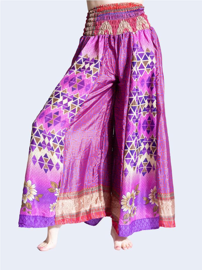 Pantalone etnico a palazzo doppia fantasia viola – Loto