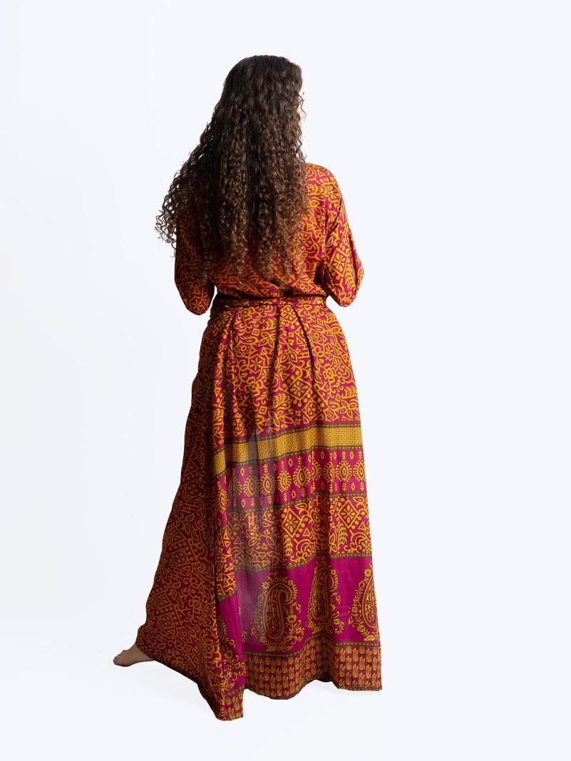 Kimono aperto rosso e giallo - Gujarat