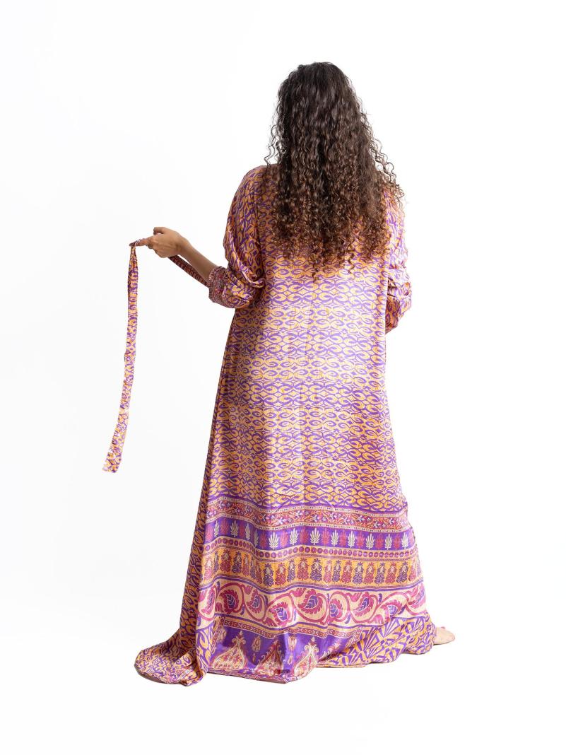 Kimono aperto arancione e viola - Gujarat