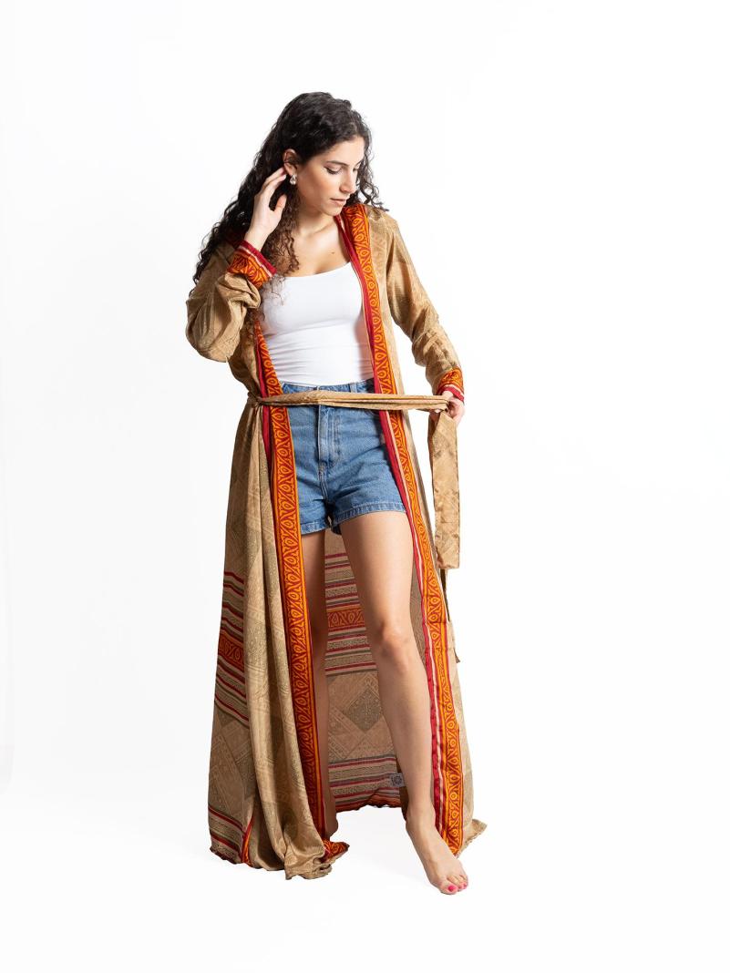 Kimono aperto ocra e arancione - Gujarat