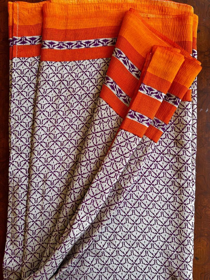 Sari Indiano - Bianco viola e arancione