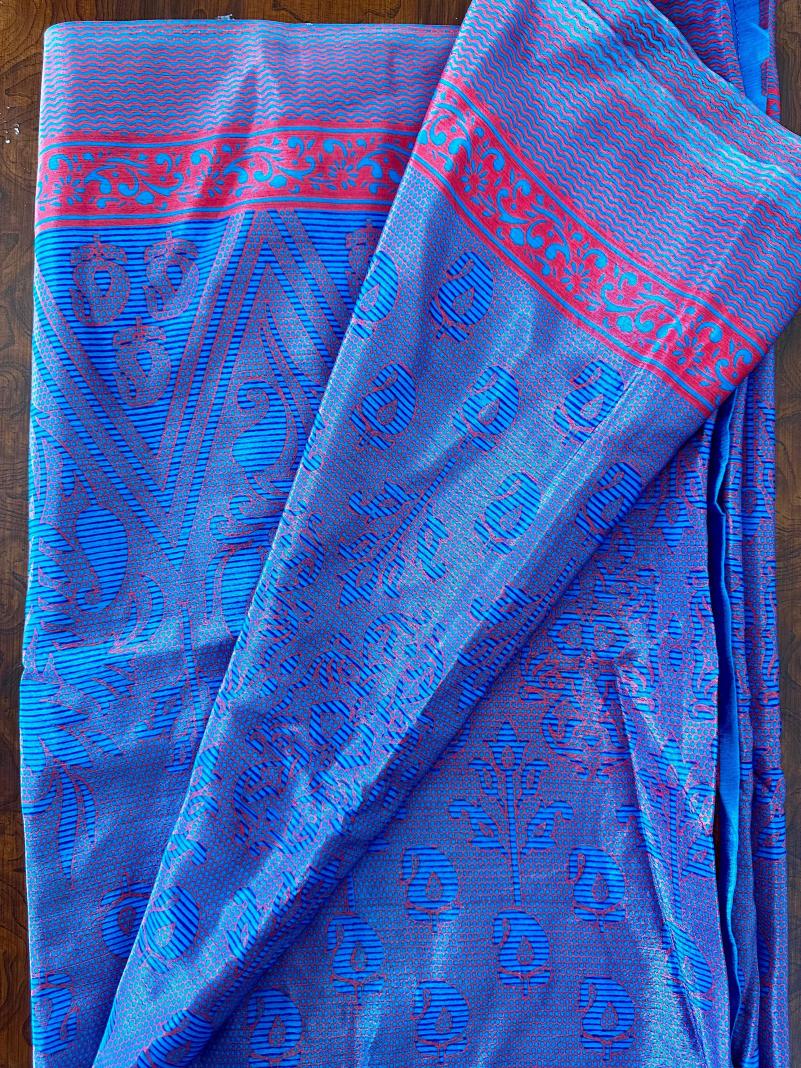 Sari Indiano - Azzurro linee rosse