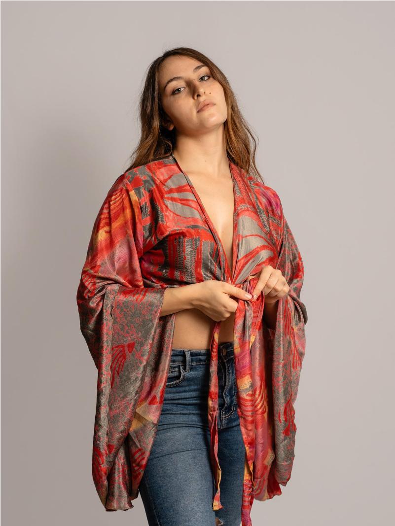 Wrap Top Manica larga rosso e grigio – Gandhi