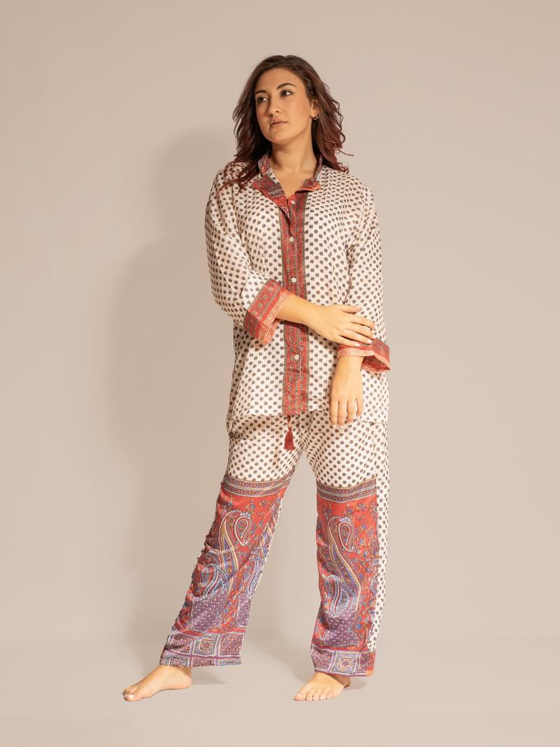 Pigiama in Sari LXL - bianco e rosa