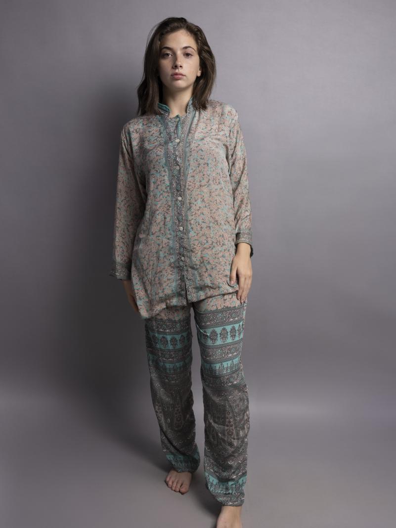 Pigiama in Sari SM - celeste con fiori