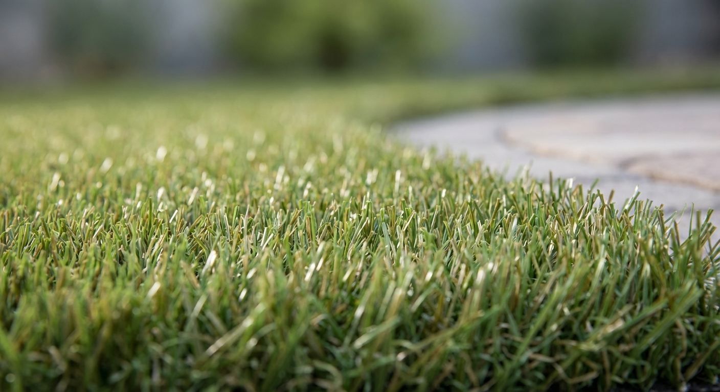 Close-up of vibrant green artificial grass