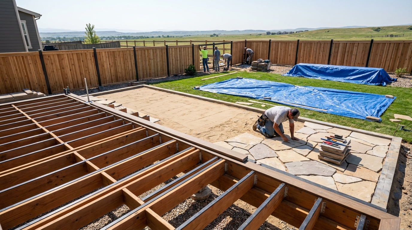 Flagstone patio installation